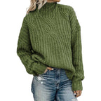 Damen Grobstrickpullover mit hohem Kragen und Zopfdetails R&B
