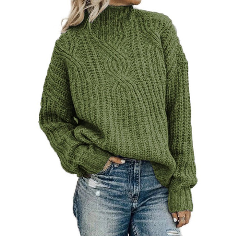 Damen Grobstrickpullover mit hohem Kragen und Zopfdetails R&B
