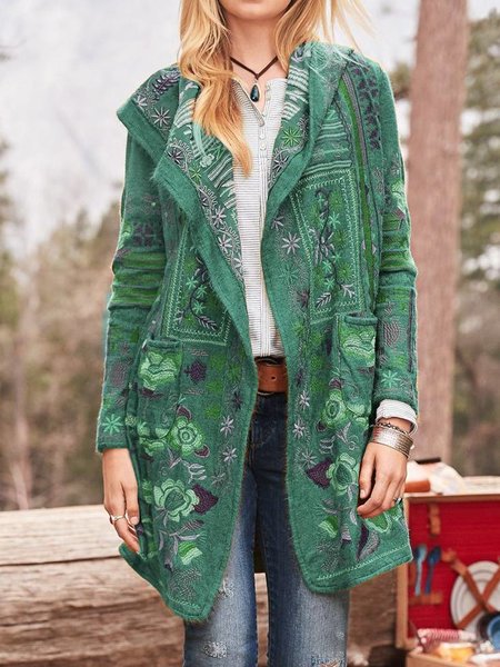 Damen kunstvoll bestickte Strickjacke mit Kapuze und Taschen R&B