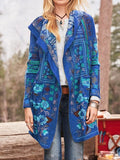 Damen kunstvoll bestickte Strickjacke mit Kapuze und Taschen