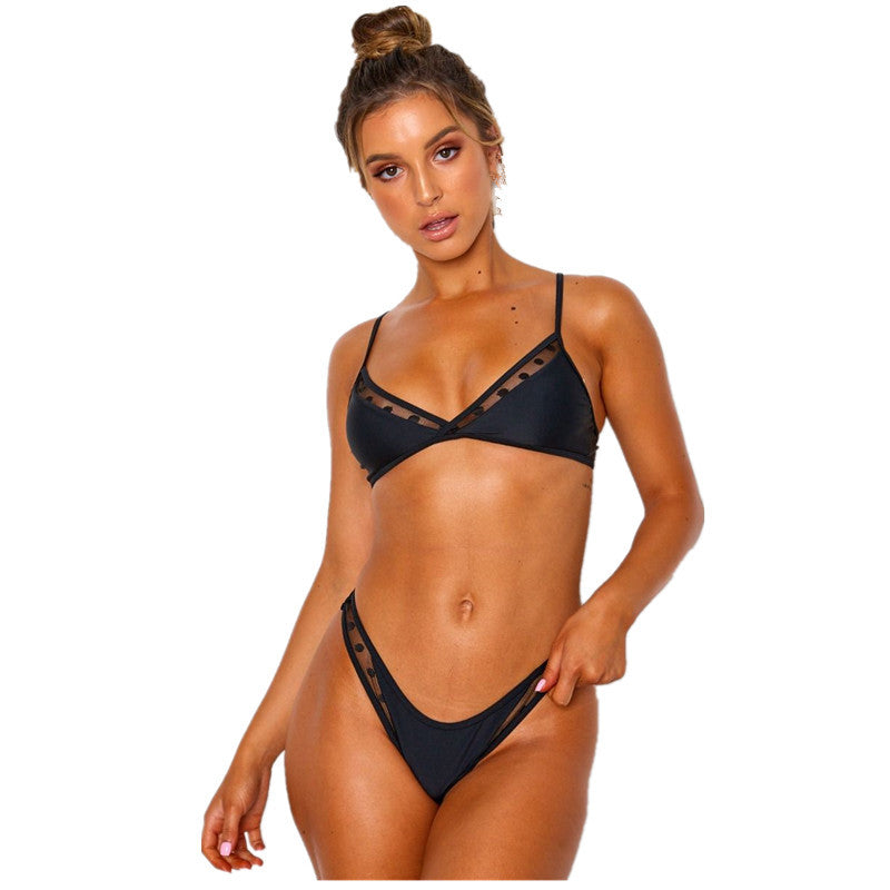 Damen Triangel-Bikini mit transparenten Einsätzen und verstellbaren Trägern R&B