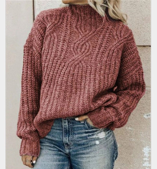 Damen Grobstrickpullover mit hohem Kragen und strukturiertem Design R&B