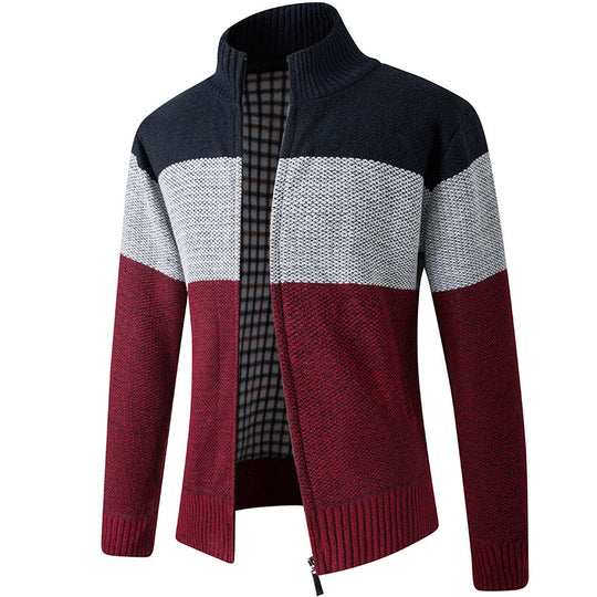 Herren Modische Strickjacke mit hohem Kragen und gestreiftem Design R&B