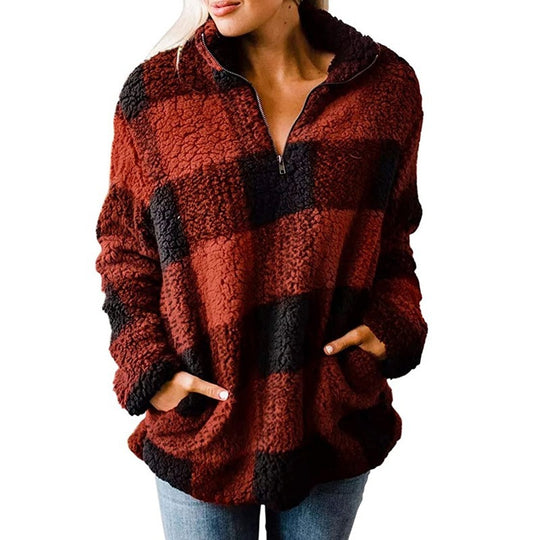Damen Fleece Pullover mit Karomuster R&B