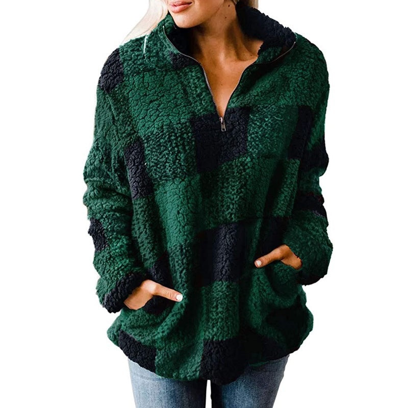 Damen Fleece Pullover mit Karomuster R&B