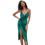 Damen Elegantes Wickelkleid mit hohem Beinschlitz und Spaghettiträgern R&B