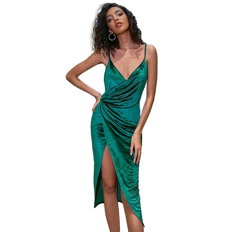 Damen Elegantes Wickelkleid mit hohem Beinschlitz und Spaghettiträgern R&B