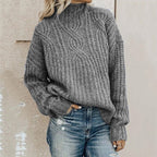 Damen Grobstrickpullover mit hohem Kragen und Zopfdetails R&B