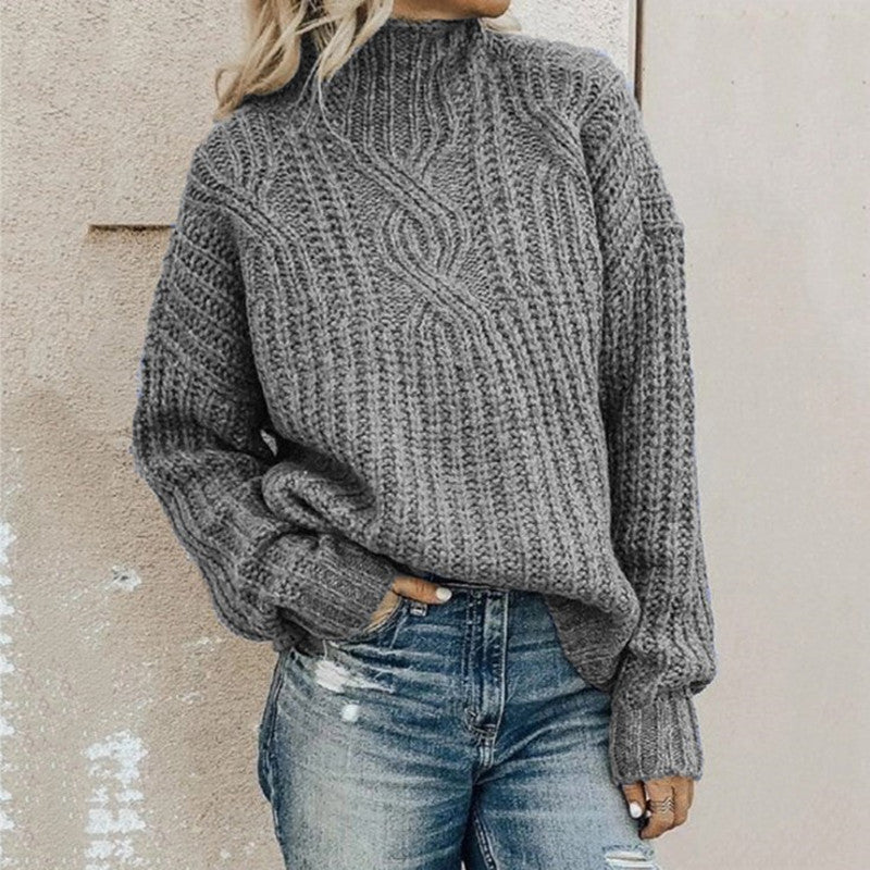 Damen Grobstrickpullover mit hohem Kragen und Zopfdetails R&B