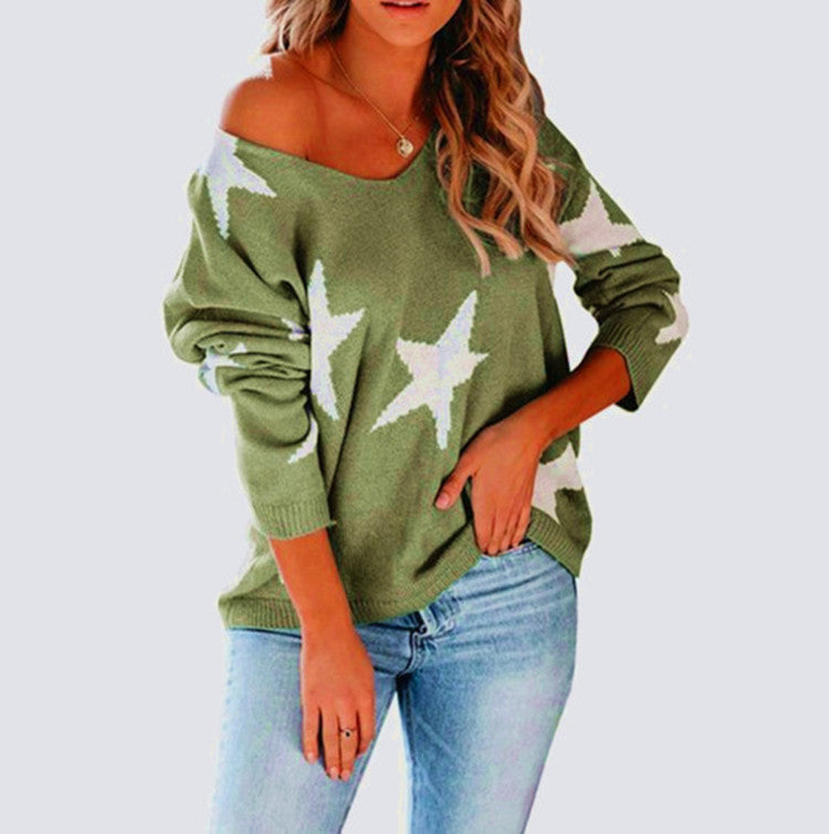 Damen lässiger Pullover mit Sternenmotiv und weitem Schnitt R&B