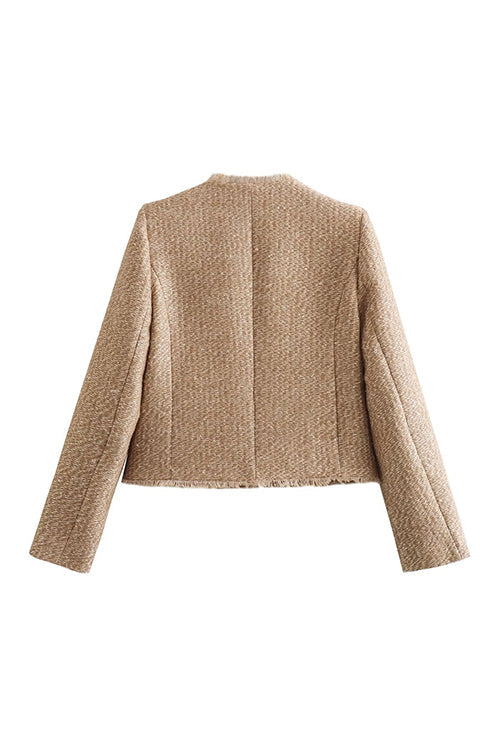 R&B | Rosiedress Button Up Frayed Hem Kurze Tweedjacke