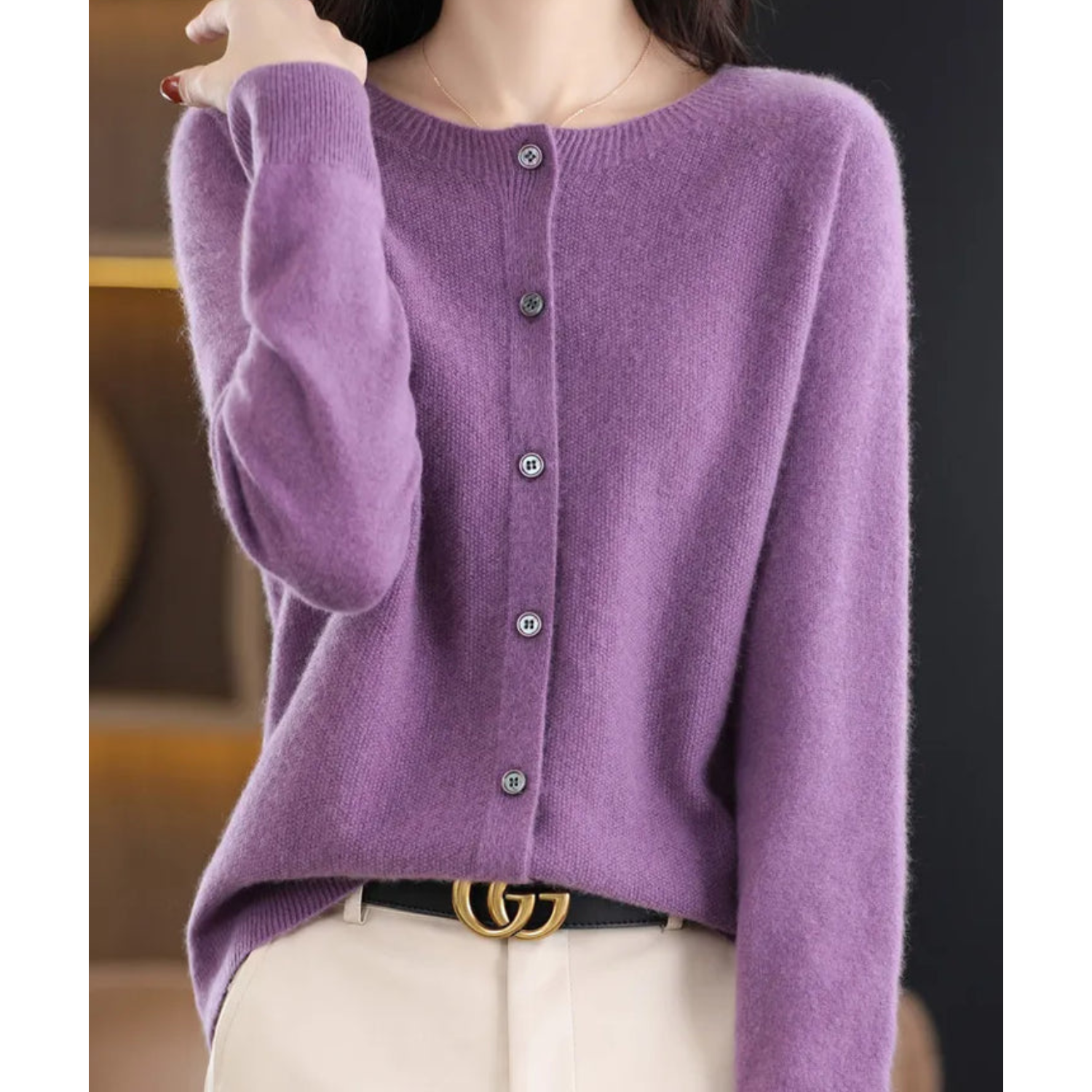 R&B | Strickjacke Weiche Wolle Lockere Passform Knopfverschluss Gerippte Kanten