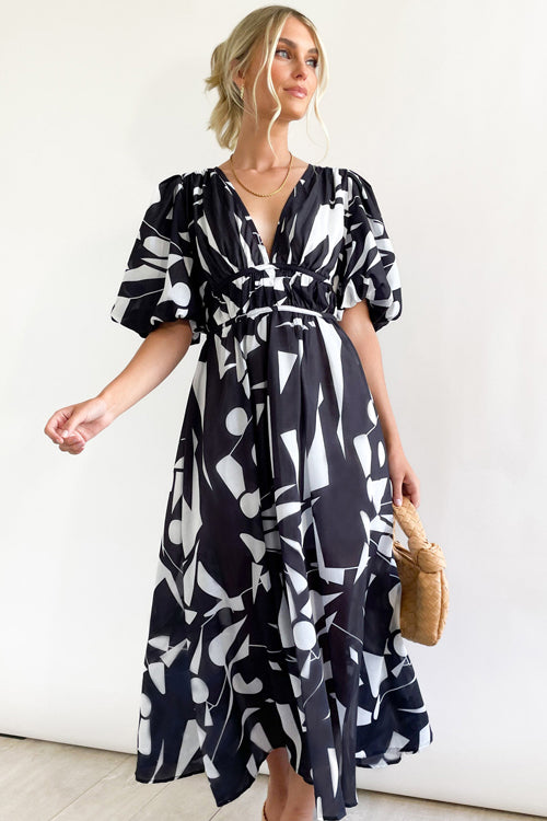 R&B | Real Love Print Puffärmel Maxi Kleid