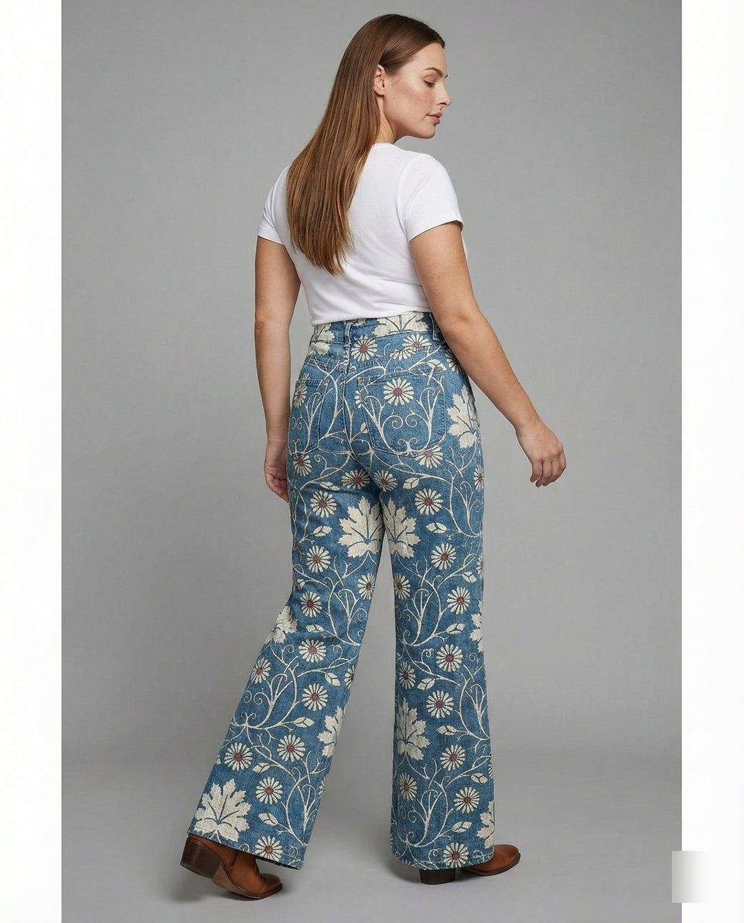 R&B | Damen Denim Gedruckte Flare Hose Fantasy