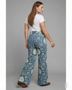 R&B | Damen Denim Gedruckte Flare Hose Fantasy