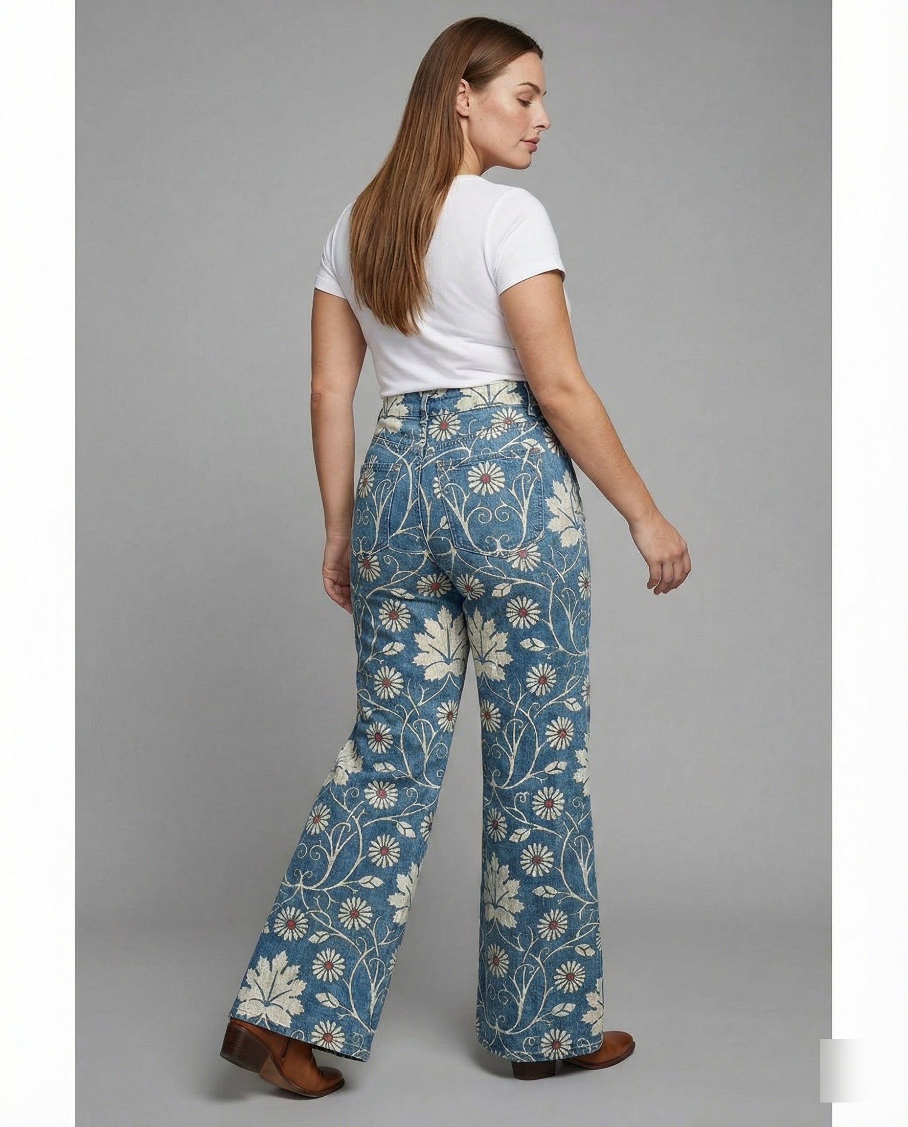 R&B | Damen Denim Gedruckte Flare Hose Fantasy