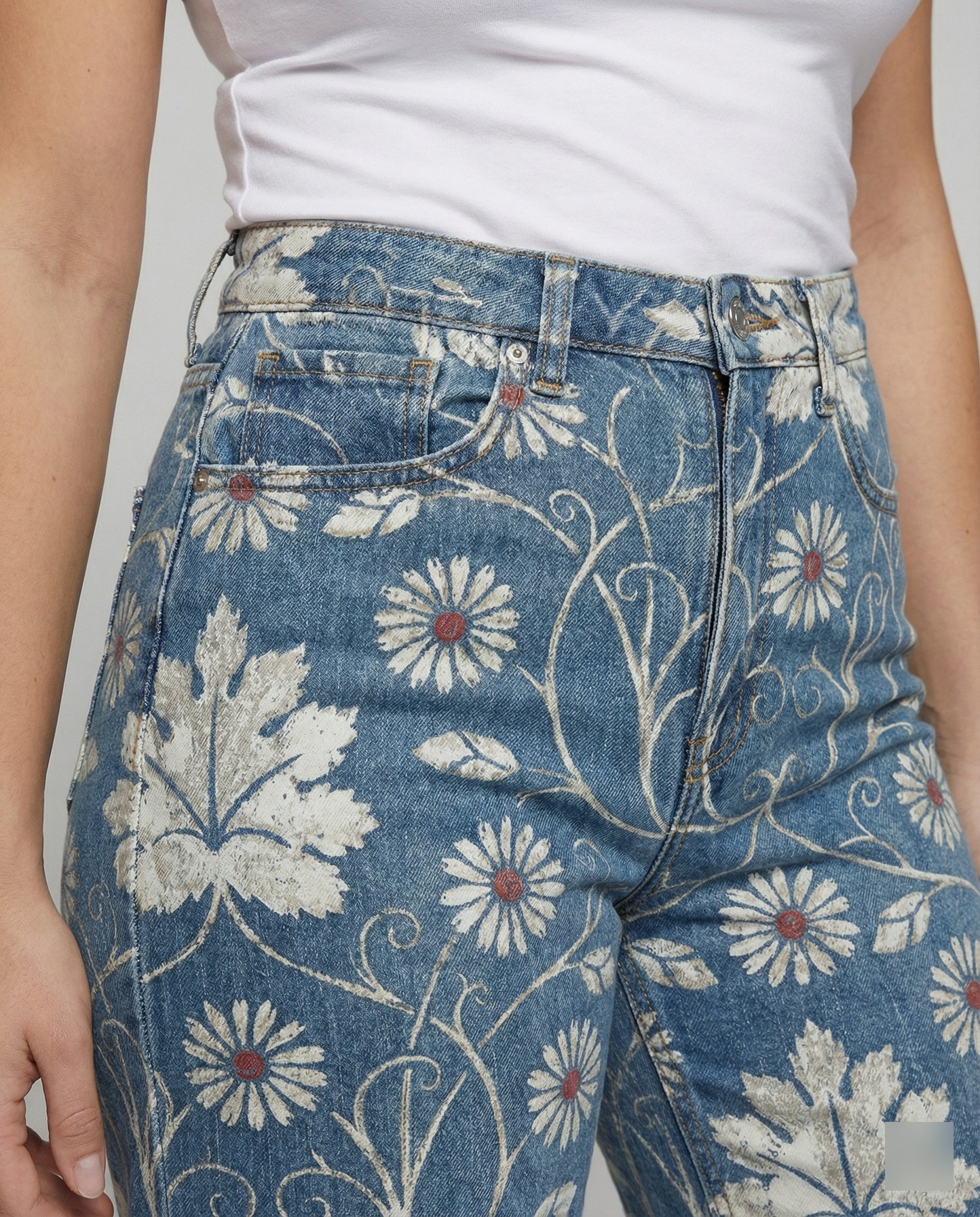 R&B | Damen Denim Gedruckte Flare Hose Fantasy