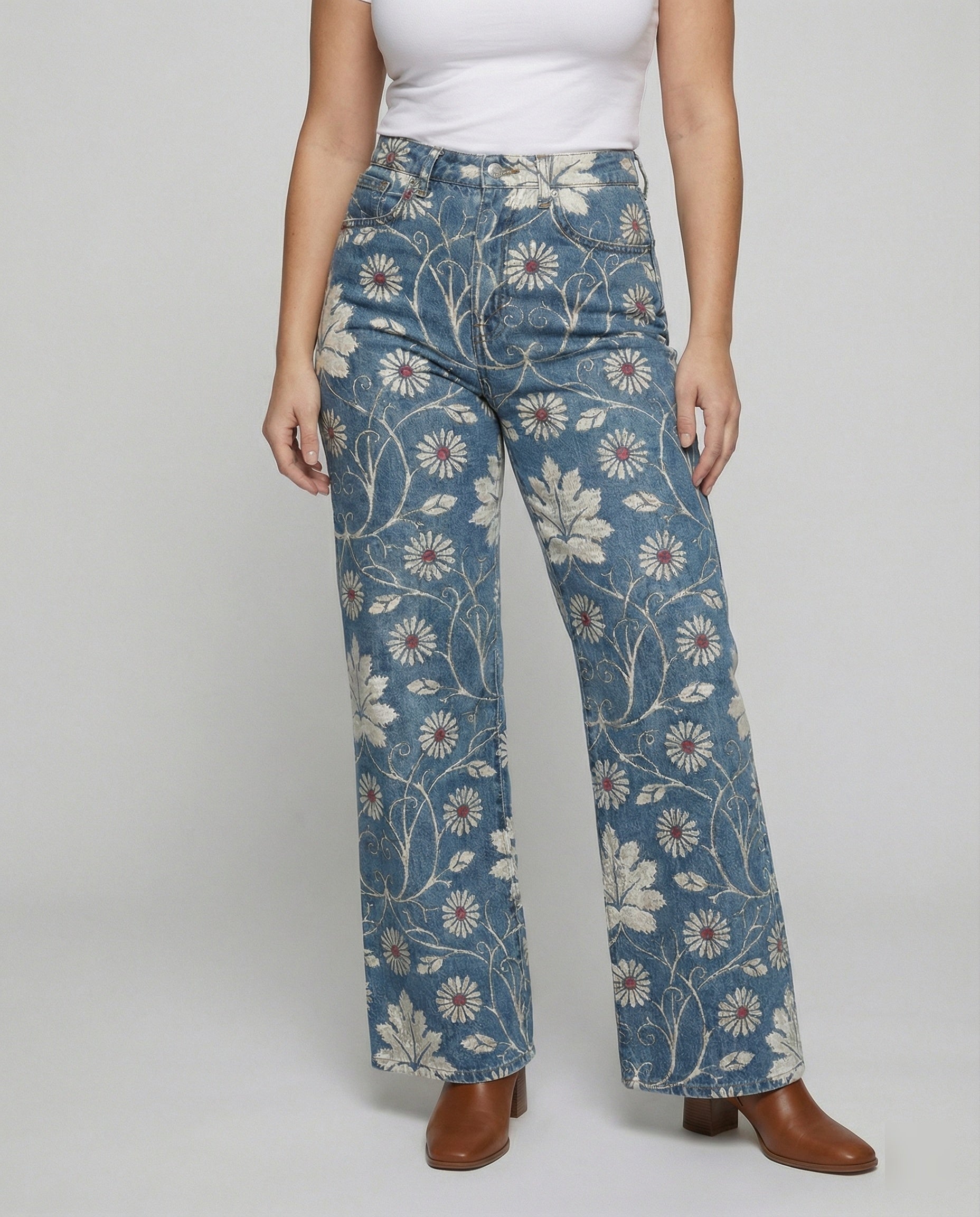 R&B | Damen Denim Gedruckte Flare Hose Fantasy