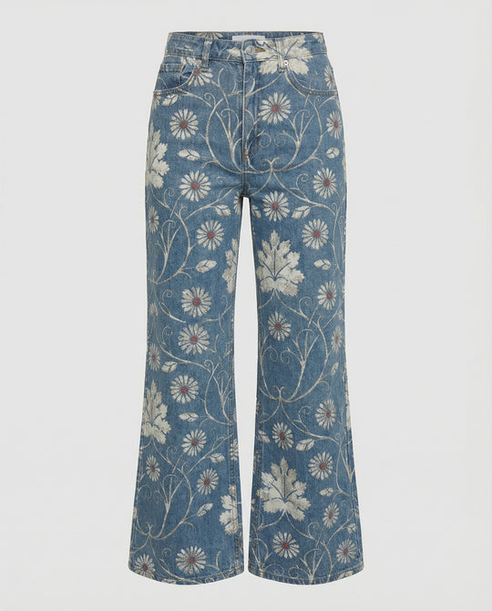 R&B | Damen Denim Gedruckte Flare Hose Fantasy