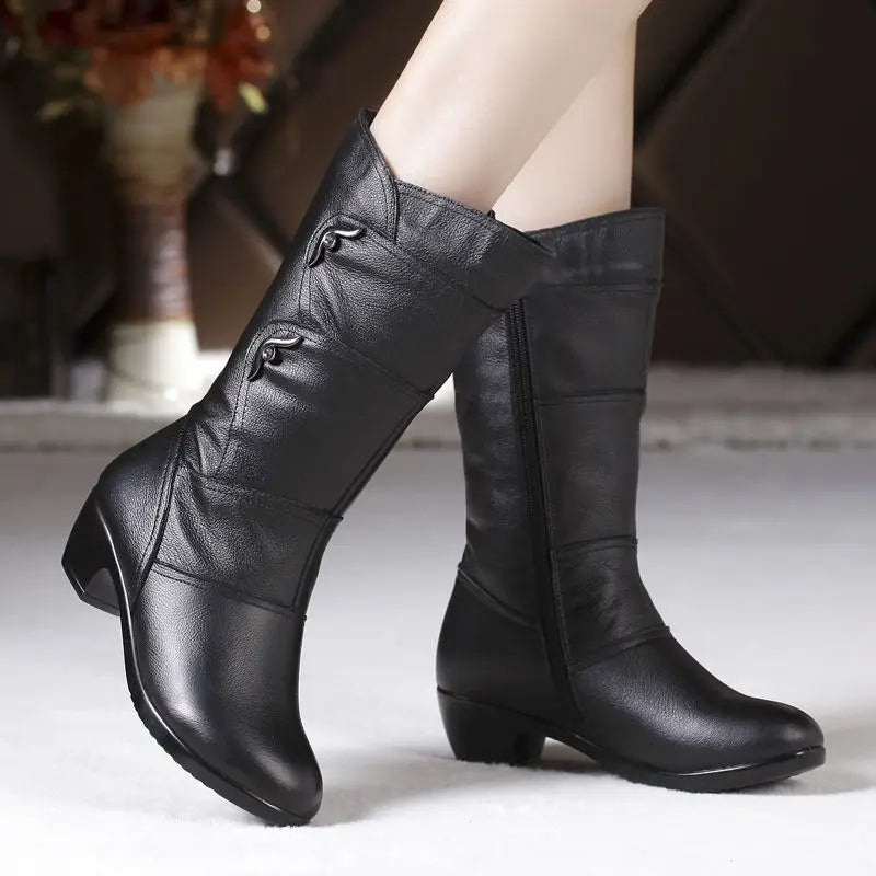 R&B | Damen Mid-Calf Plattform Keil Absatz Chunky Heel Stiefeletten
