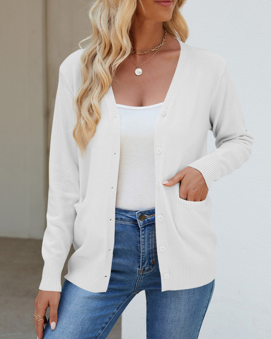 R&B | Strickjacke mit V-Ausschnitt, Knöpfen, langen Ärmeln und Taschen