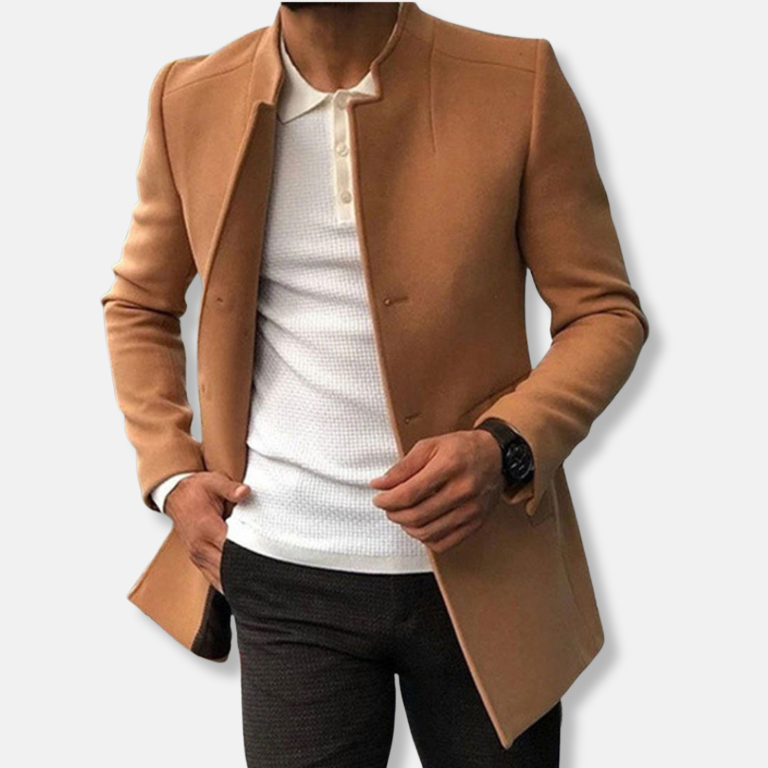 R&B | Slim Fit Wollmischung Kragenlos Einreiher Hüftlänge