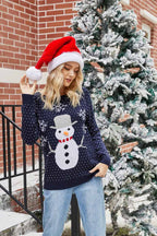 R&B | Weihnachten Schneemann Rundhals Strickpullover