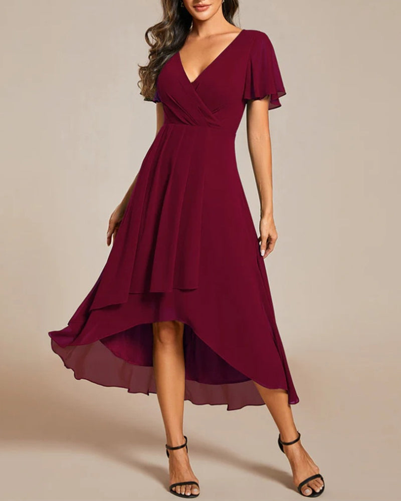 R&B | Kleid mit V-Ausschnitt und Rüschenärmeln