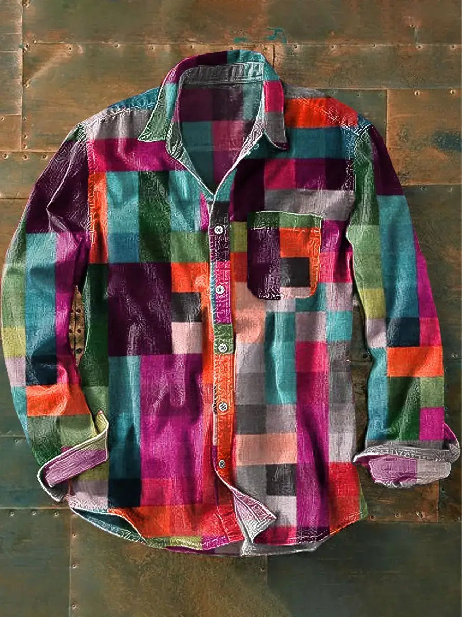 R&B | Stylisches Buntes Patchwork Button-Down Hemd