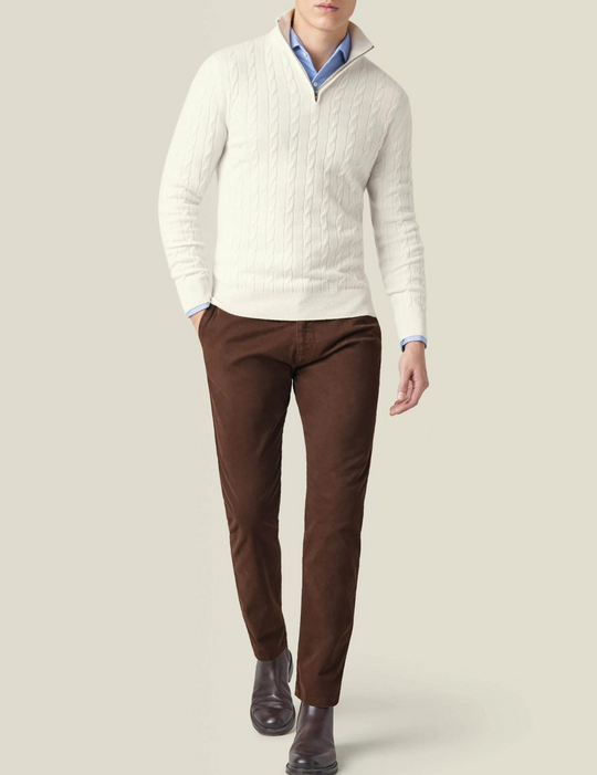 R&B | Zopfstrickpullover mit Reißverschluss - Eleganter Business & Freizeitpullover