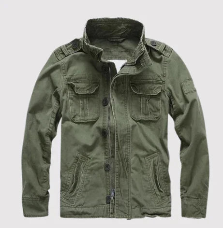 R&B | Jeansjacke Reguläre Passform Knopfverschluss Hoher Kragen Mehrere Taschen Schulterklappen