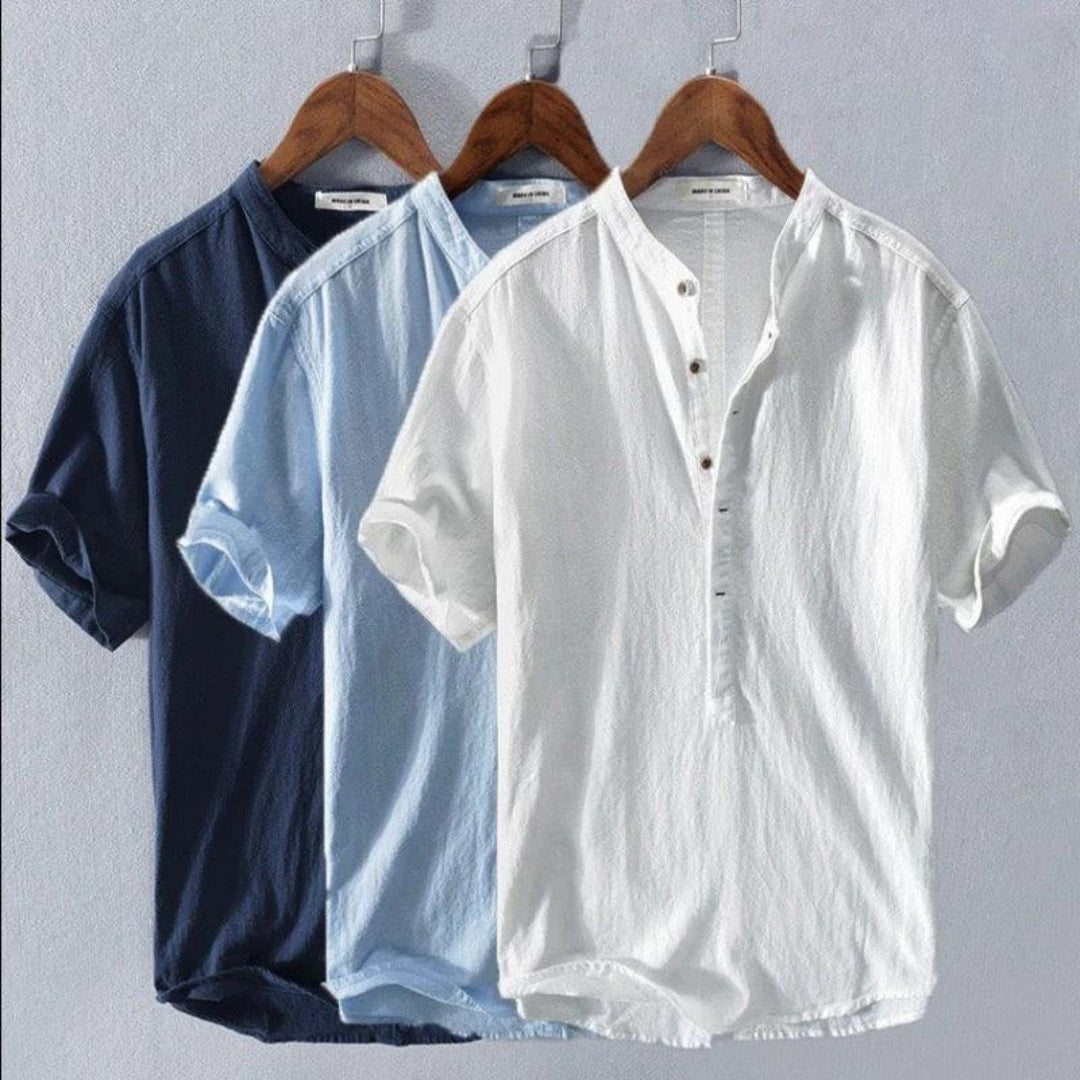 Herren Kurzarmhemd mit Henley-Kragen in Uni-Design