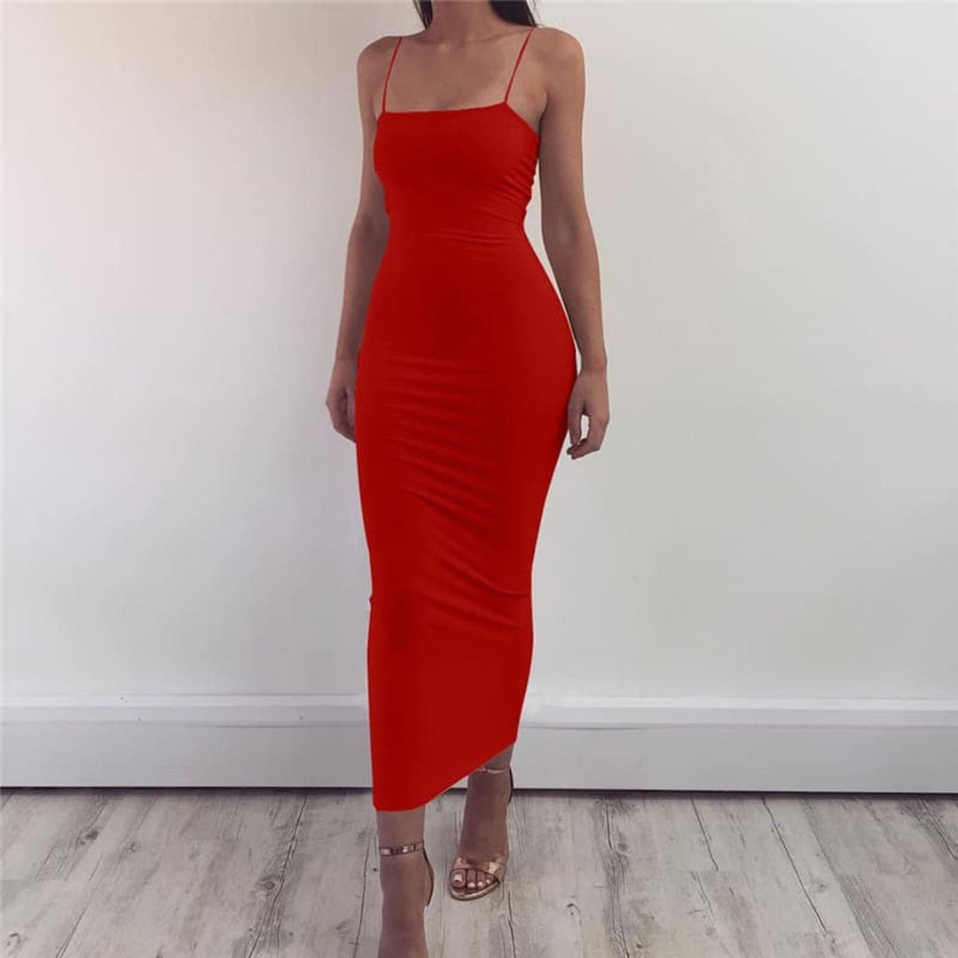 R&B | Bodycon Kleid Midi Länge Spaghettiträger Elegant und Figurbetont