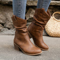 R&B | Leder Rutschfest Frauen Niedrige Ferse Cowboystiefel Abrela