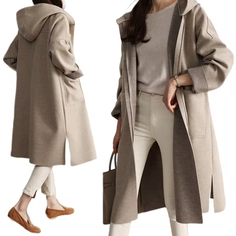 R&B | Lange Jacke mit Kapuze und Offenem Design