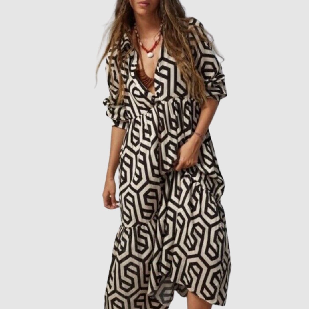 R&B | Langärmliges Kleid Mit Geometrischem Muster