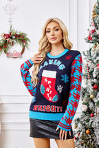 R&B | Lässige Weihnachtssocken Stickerei Strickpullover