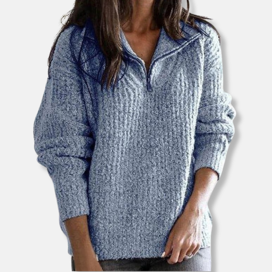 R&B | Geripptes Halb-Reißverschluss-Kragenpullover Solider Lässiger Schnitt Pullover