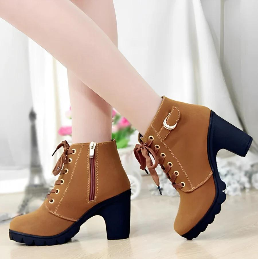 R&B | Damen Schnür-Stiefeletten mit Absatz und dicker Sohle