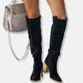 R&B | Knöchelhohe Stiefel - Wildlederähnliches Textil - Chunky Blockabsatz - Spitz Zulaufende Zehen