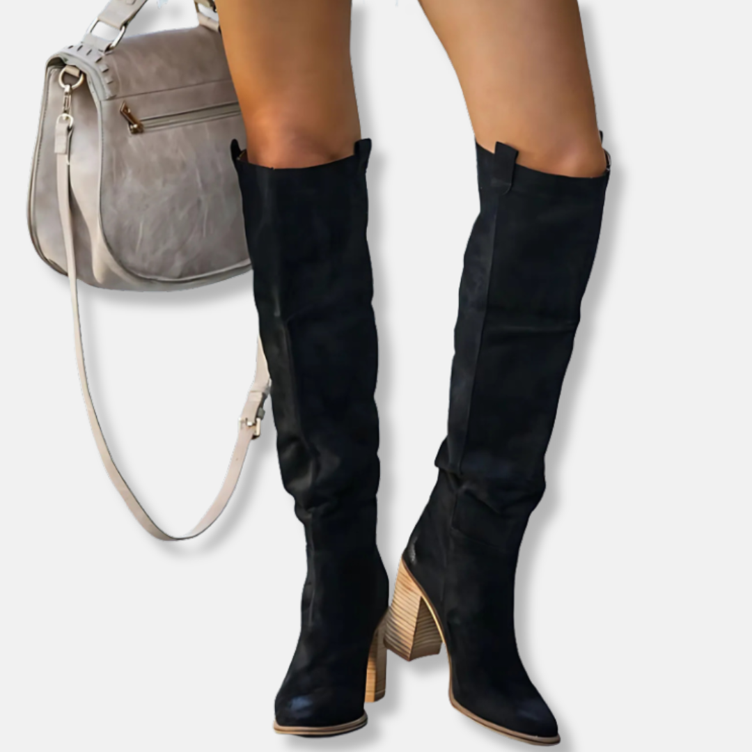R&B | Knöchelhohe Stiefel - Wildlederähnliches Textil - Chunky Blockabsatz - Spitz Zulaufende Zehen