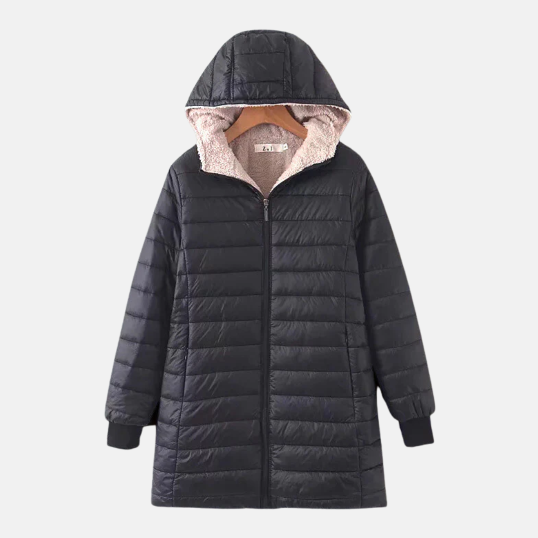 R&B | Steppjacke - Mittellang - Lockere Passform - Fleece-Futter - Kapuze