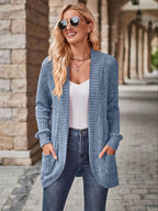 R&B | Damen Gerippter Offener Vorderseite Strickjacke Lange Ärmeln Lässig Strickpullover mit Taschen