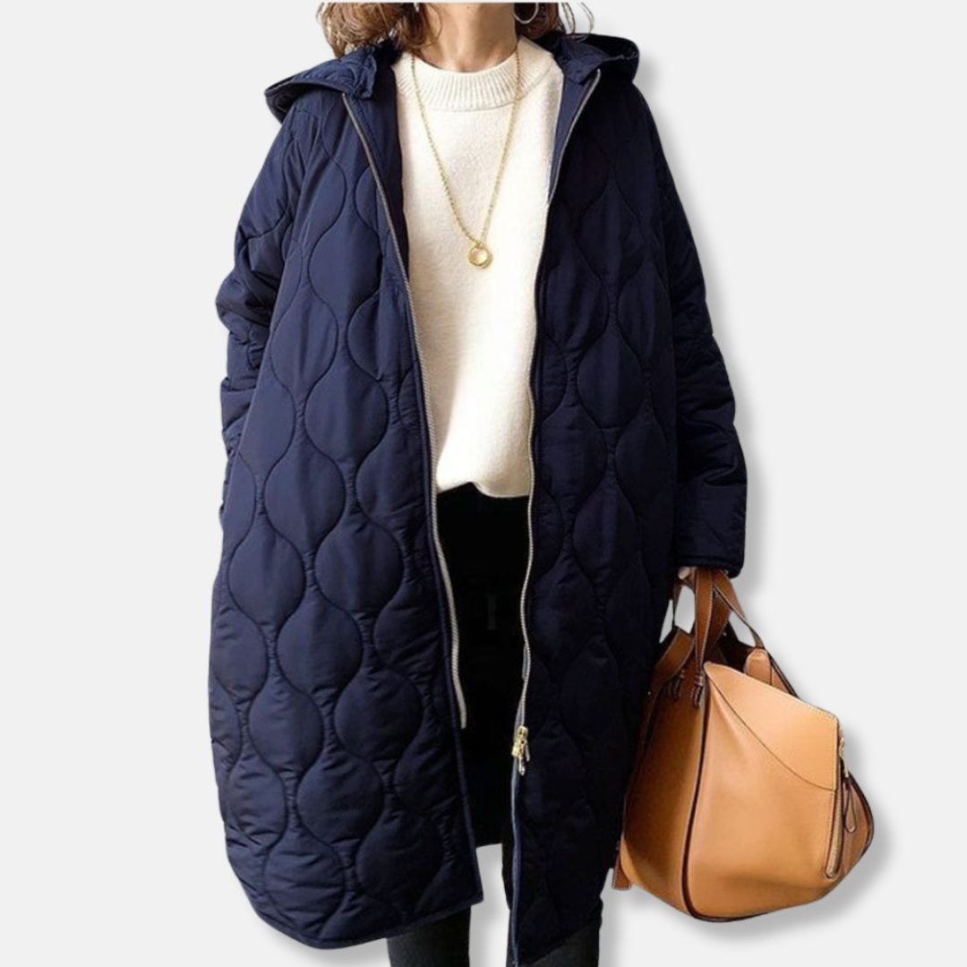 R&B | Jacke Gequiltetes Langmodell Oversized Fit Kapuze und Reißverschluss