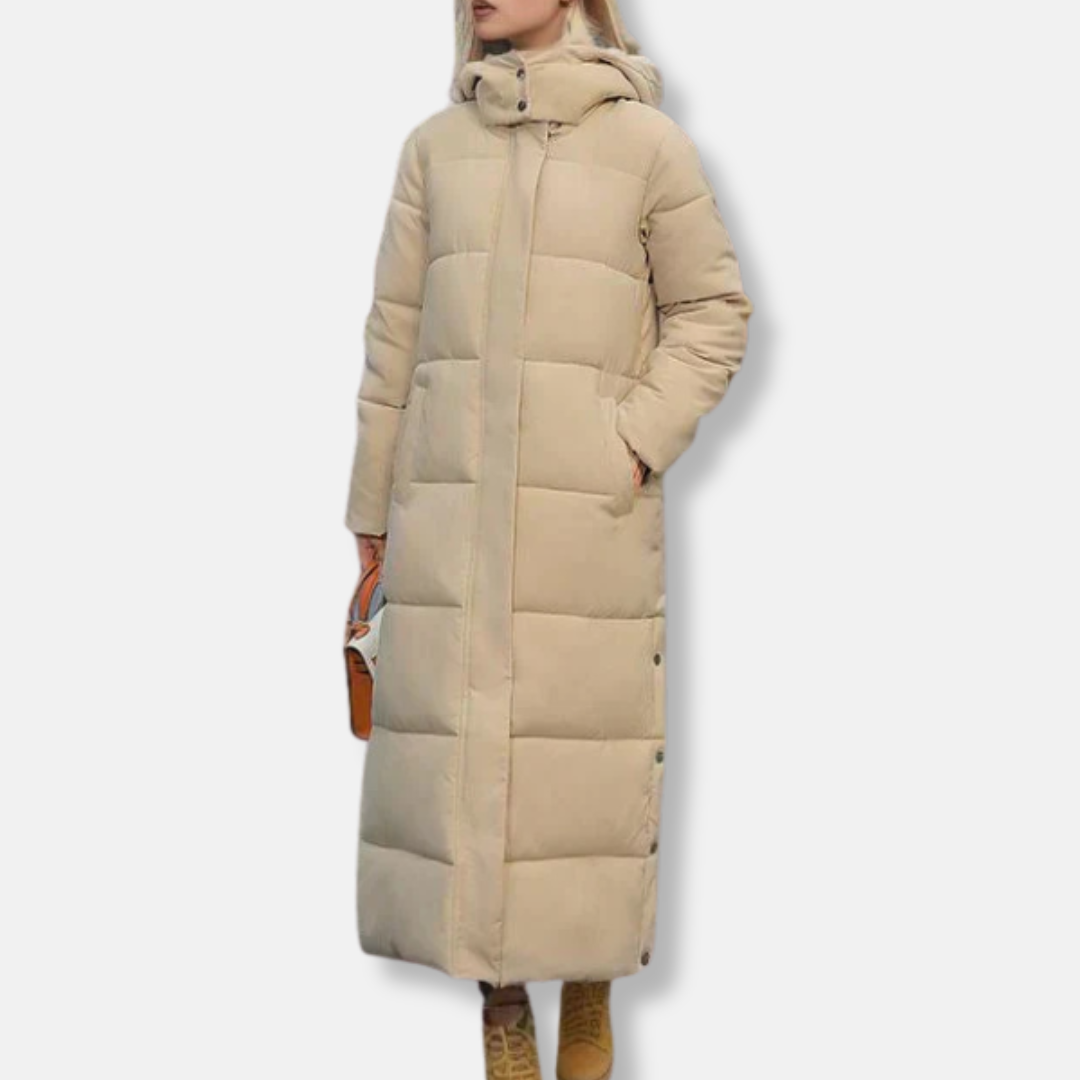 R&B | Pufferjacke Woven Blend Gesteppt Maxi Länge Hoher Kragen mit Kapuze