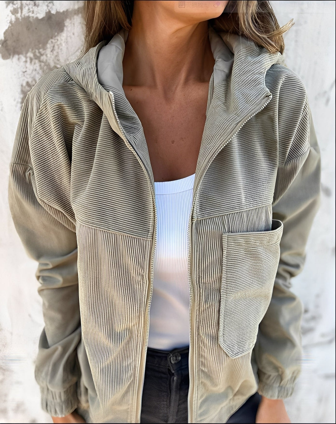 R&B | Lässige Cord-Jacke mit Kapuze für Frauen