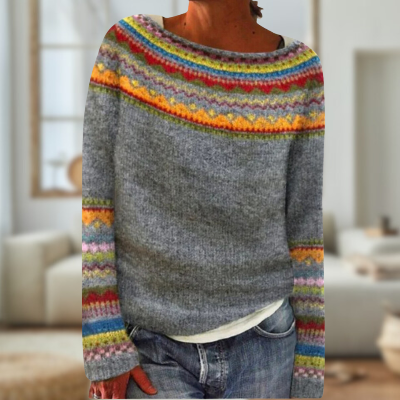 R&B | Langärmlig bedruckter Retro-Pullover