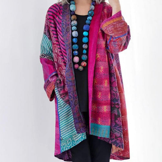 R&B | Kimono-Jacke - Bohemian-Patchwork-Design - Leicht und Luftig - Langärmlig Offene Vorderseite