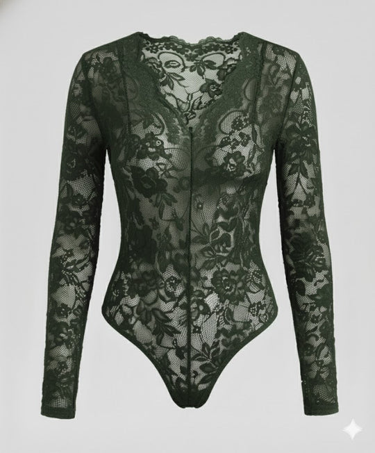 Damen Spitzenbody Langarm V-Ausschnitt | R&B