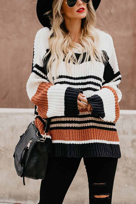 R&B | Pullover - Damen Winter Gestreifter Strickpullover